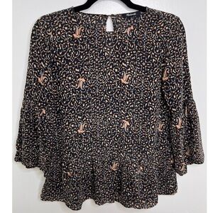 Madewell Black and Tan Ruffled Peplum Blouse